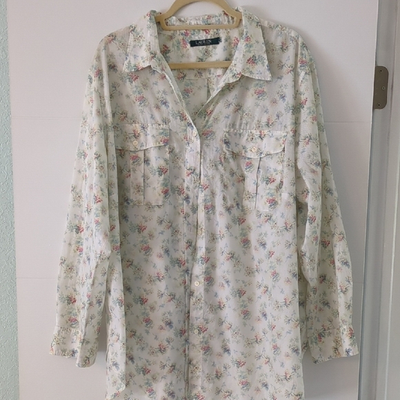 Ralph Lauren Cottage Core Lightweight Floral Print Button Down Shirt ChestPocket - Picture 1 of 8